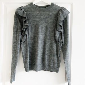 & Other Stories Gray Wool Ruffle Top